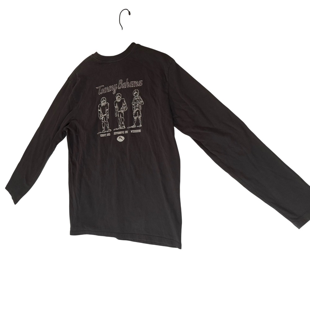 Tommy Bahama Long Sleeve Graphic T-Shirt Large Black Cotton Football Weekend Tee - Picture 6 of 8